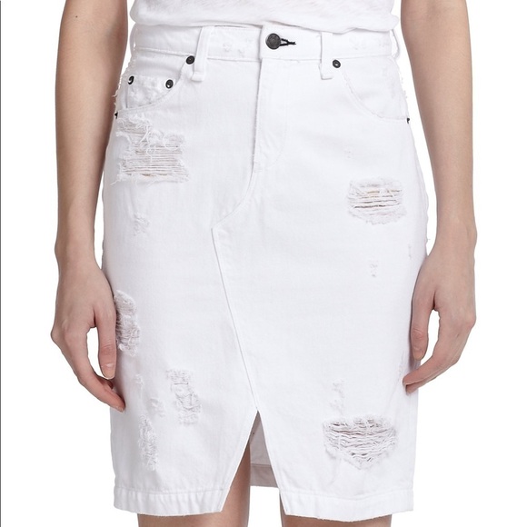 Rag & Bone The Distressed Pencil Skirt in White 25 - Picture 8 of 8